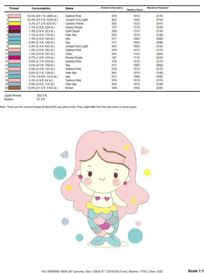 Mermaid embroidery designs - Princess embroidery design machine embroidery pattern - Mermaid rippled design - Girl embroidery file download - Marcia Embroidery