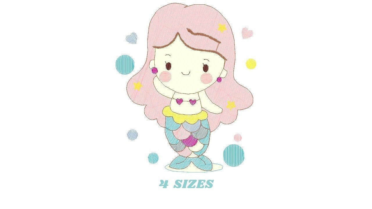 Mermaid embroidery designs - Princess embroidery design machine embroidery pattern - Mermaid rippled design - Girl embroidery file download - Marcia Embroidery