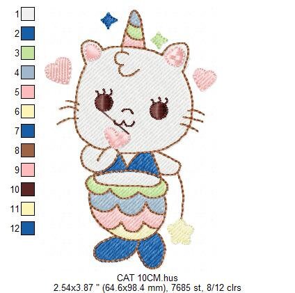 Mermaid embroidery designs - Mermaid Cat embroidery design machine embroidery pattern - Mermaid rippled design Kitty embroidery download pes Marcia Embroidery