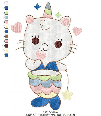 Mermaid embroidery designs - Mermaid Cat embroidery design machine embroidery pattern - Mermaid rippled design Kitty embroidery download pes Marcia Embroidery