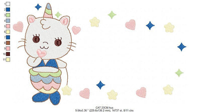 Mermaid embroidery designs - Mermaid Cat embroidery design machine embroidery pattern - Mermaid rippled design Kitty embroidery download pes Marcia Embroidery