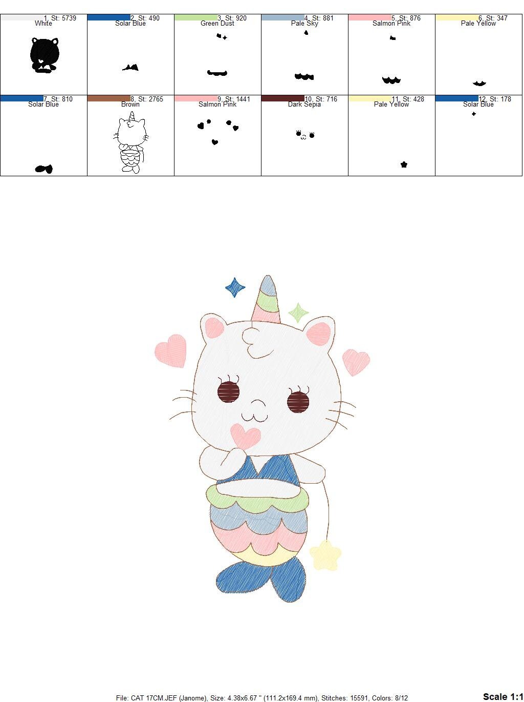 Mermaid embroidery designs - Mermaid Cat embroidery design machine embroidery pattern - Mermaid rippled design Kitty embroidery download pes Marcia Embroidery