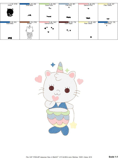 Mermaid embroidery designs - Mermaid Cat embroidery design machine embroidery pattern - Mermaid rippled design Kitty embroidery download pes Marcia Embroidery