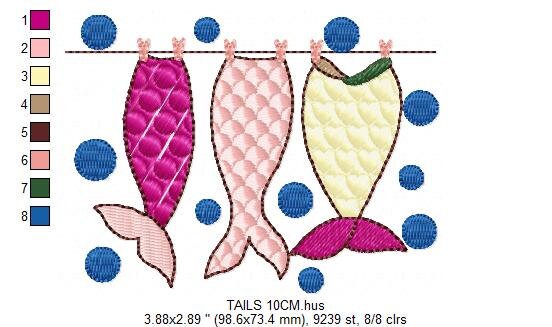 Mermaid embroidery designs - Mermaid Tail embroidery design machine embroidery pattern - Mermaid fin design - Girl embroidery file download