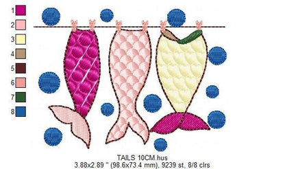 Mermaid embroidery designs - Mermaid Tail embroidery design machine embroidery pattern - Mermaid fin design - Girl embroidery file download
