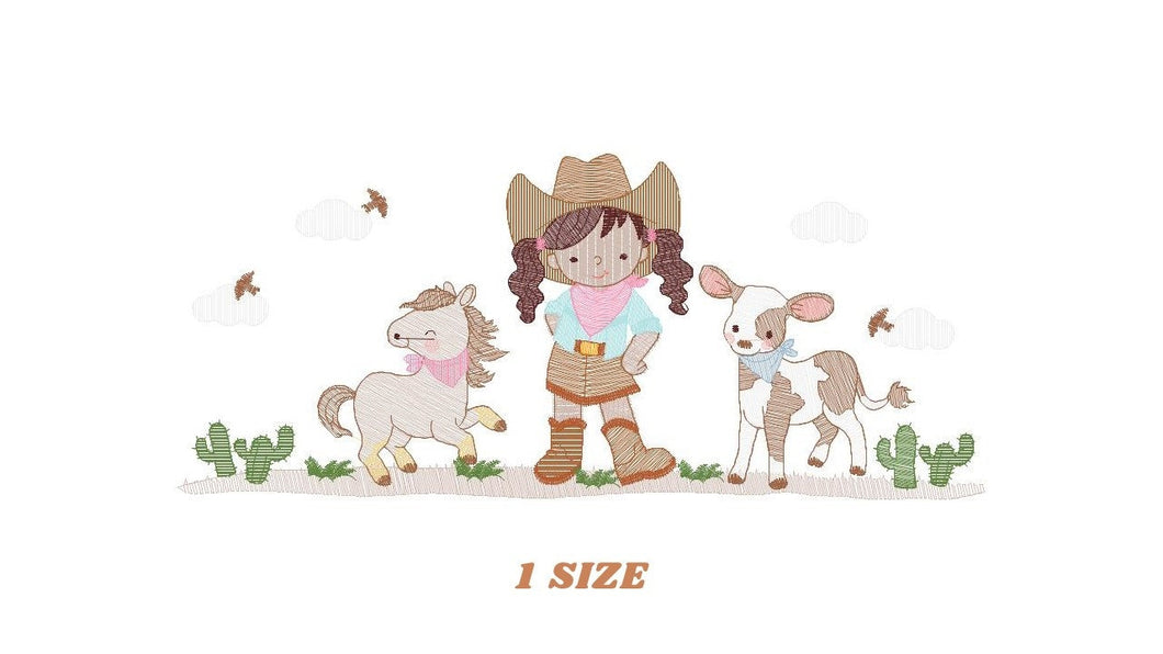 Cowgirl embroidery designs - Cowboy embroidery design machine embroidery pattern - Baby girl embroidery file - Farm cowboy hat wrangler