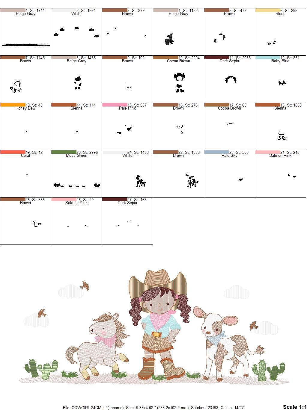 Cowgirl embroidery designs - Farm Cowboy with horse and cow machine embroidery pattern - Baby girl file - Instant digital download pes jef