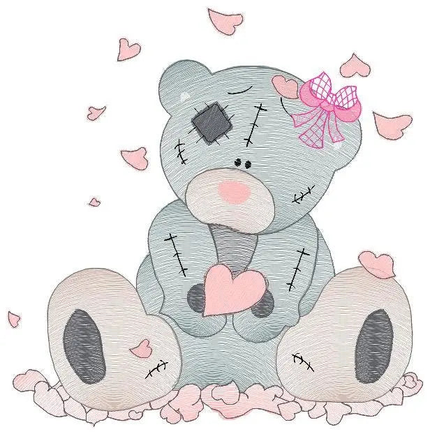 Patched Teddy Bear with hearts embroidery designs - Baby girl machine embroidery pattern - Ragged bear file - Instant digital download jef Marcia Embroidery