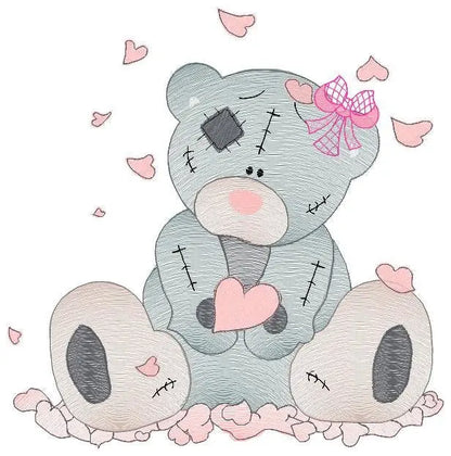 Patched Teddy Bear with hearts embroidery designs - Baby girl machine embroidery pattern - Ragged bear file - Instant digital download jef Marcia Embroidery