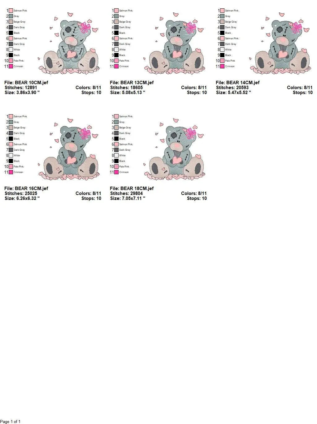 Patched Teddy Bear with hearts embroidery designs - Baby girl machine embroidery pattern - Ragged bear file - Instant digital download jef Marcia Embroidery