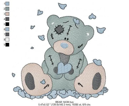 Ragged Teddy Bear embroidery designs - Baby boy embroidery design machine embroidery pattern - Patched teddy bear embroidery download file Marcia Embroidery
