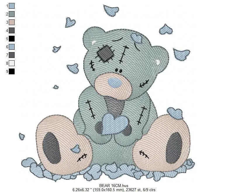 Ragged Teddy Bear embroidery designs - Baby boy embroidery design machine embroidery pattern - Patched teddy bear embroidery download file Marcia Embroidery