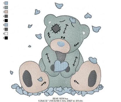 Ragged Teddy Bear embroidery designs - Baby boy embroidery design machine embroidery pattern - Patched teddy bear embroidery download file Marcia Embroidery
