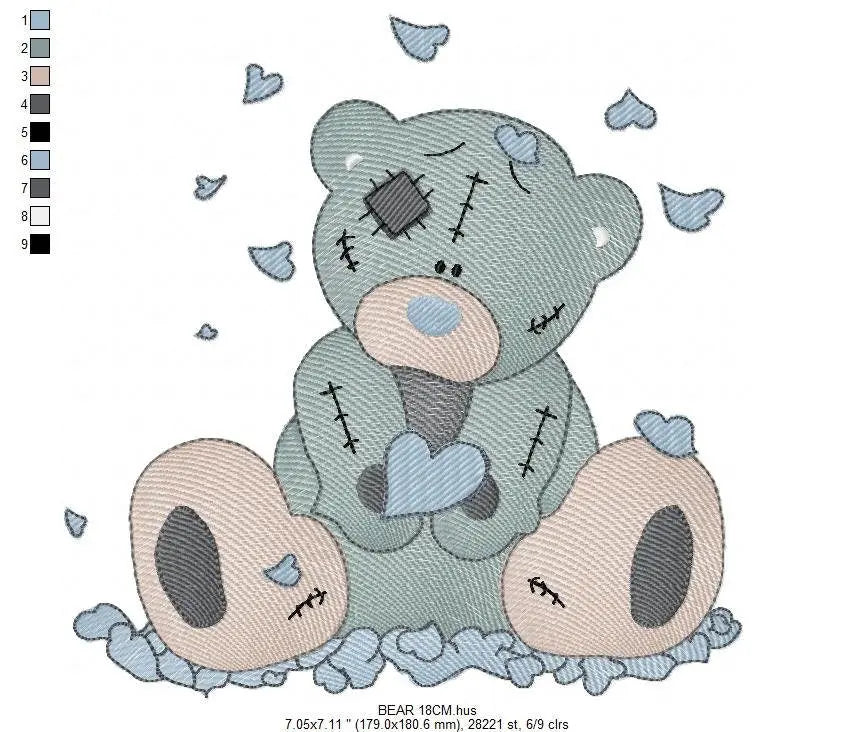 Ragged Teddy Bear embroidery designs - Baby boy embroidery design machine embroidery pattern - Patched teddy bear embroidery download file Marcia Embroidery