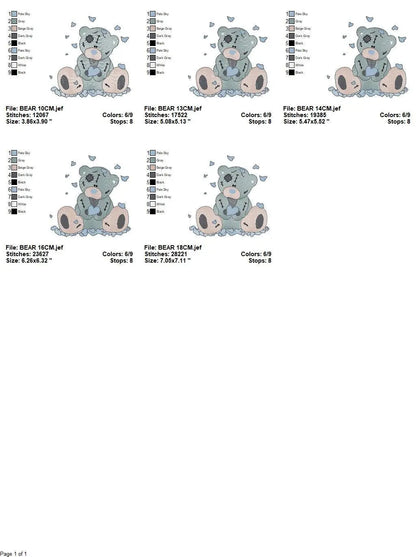 Ragged Teddy Bear embroidery designs - Baby boy embroidery design machine embroidery pattern - Patched teddy bear embroidery download file Marcia Embroidery