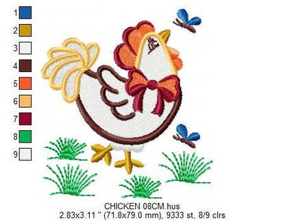 Chicken embroidery designs - Rooster embroidery design machine embroidery pattern - instant download - Kitchen embroidery file tea towel pes