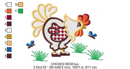 Chicken embroidery designs - Rooster embroidery design machine embroidery pattern - instant download - Kitchen embroidery file tea towel
