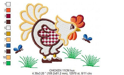 Chicken embroidery designs - Rooster embroidery design machine embroidery pattern - instant download - Kitchen embroidery file tea towel