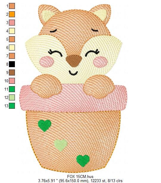 Red Fox embroidery designs - Cat in plant vase machine embroidery pattern - Baby girl file - instant download mutt dingo Marcia Embroidery
