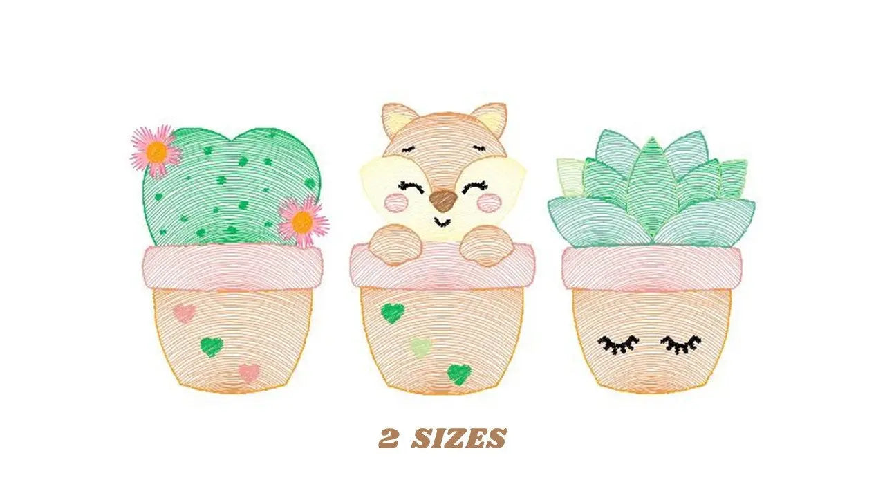 Cactus embroidery designs - Succulent embroidery design machine embroidery pattern - Mexican cactus design - Plant vase embroidery file pes Marcia Embroidery