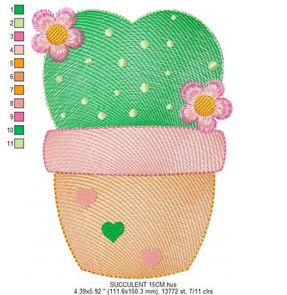 Cactus embroidery designs - Succulent embroidery design machine embroidery pattern - Mexican cactus in a pot - Plant vase embroidery file Marcia Embroidery