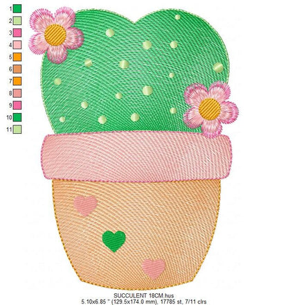Cactus embroidery designs - Succulent embroidery design machine embroidery pattern - Mexican cactus in a pot - Plant vase embroidery file Marcia Embroidery