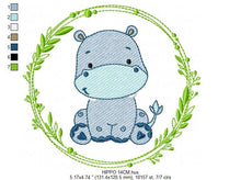 Charger l&#39;image dans la galerie, Hippo embroidery designs - Safari embroidery design machine embroidery pattern - Animal embroidery file - Hippo with applique frame pes jef
