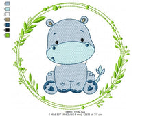 Load image into Gallery viewer, Hippo embroidery designs - Safari embroidery design machine embroidery pattern - Animal embroidery file - Hippo with applique frame pes jef
