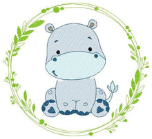 Cargar imagen en el visor de la galería, Hippo embroidery designs - Safari embroidery design machine embroidery pattern - Animal embroidery file - Hippo with applique frame pes jef
