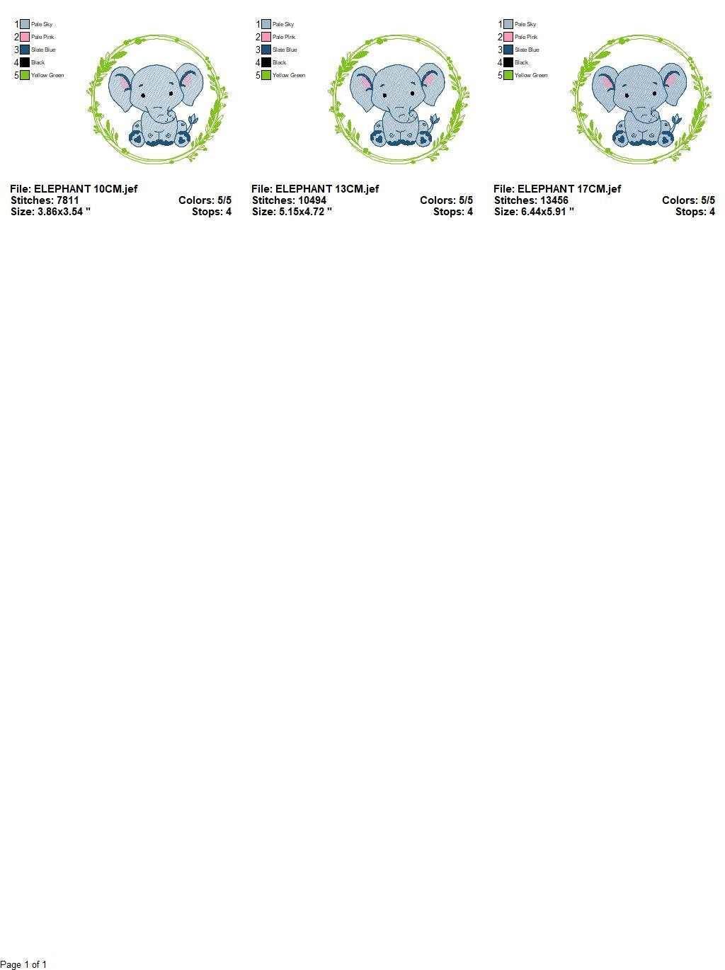 Elephant embroidery designs - Wild Animal Safari machine embroidery pattern - Baby boy Elephant with laurel frame - Instant download pes jef