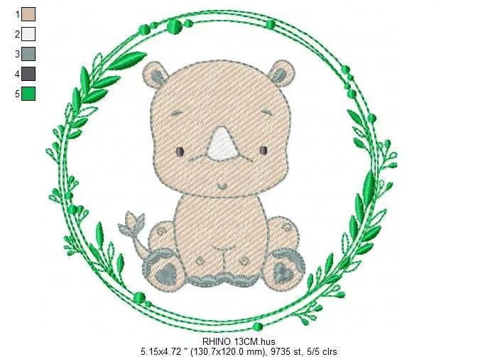 Rhino embroidery designs - Animal embroidery design machine embroidery pattern - baby boy embroidery file - girl embroidery download pes jef Marcia Embroidery