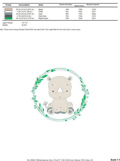 Rhino embroidery designs - Animal embroidery design machine embroidery pattern - baby boy embroidery file - girl embroidery download pes jef Marcia Embroidery