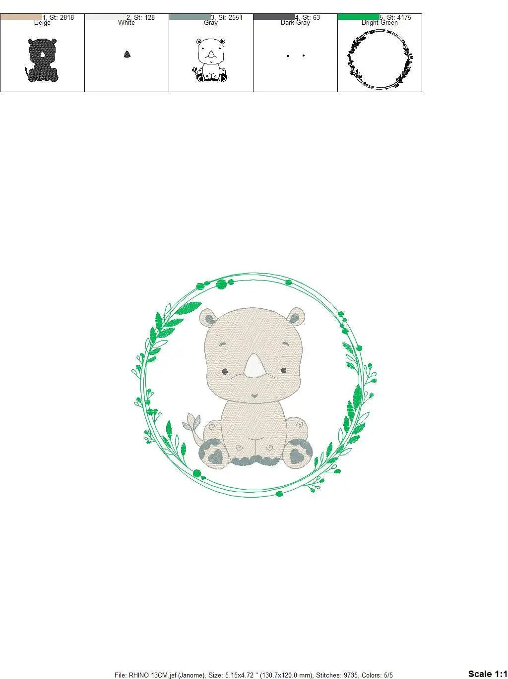 Rhino embroidery designs - Animal embroidery design machine embroidery pattern - baby boy embroidery file - girl embroidery download pes jef Marcia Embroidery