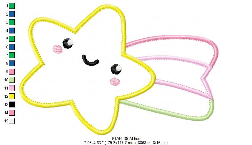 Shooting star embroidery designs - Falling Star Applique machine embroidery pattern - Baby girl file - Instant digital download pes jef dst