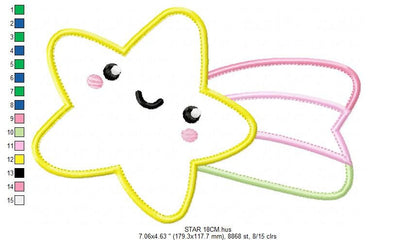 Shooting star embroidery designs - Falling Star Applique machine embroidery pattern - Baby girl file - Instant digital download pes jef dst