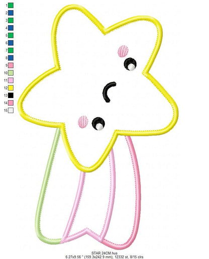 Shooting star embroidery designs - Falling Star Applique machine embroidery pattern - Baby girl file - Instant digital download pes jef dst