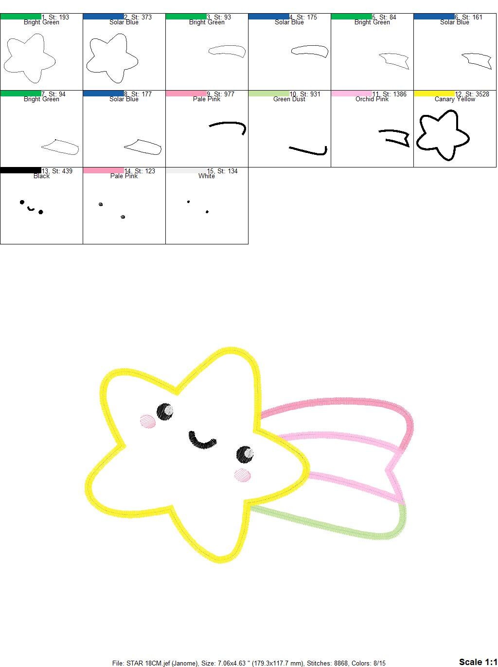 Shooting star embroidery designs - Falling Star Applique machine embroidery pattern - Baby girl file - Instant digital download pes jef dst