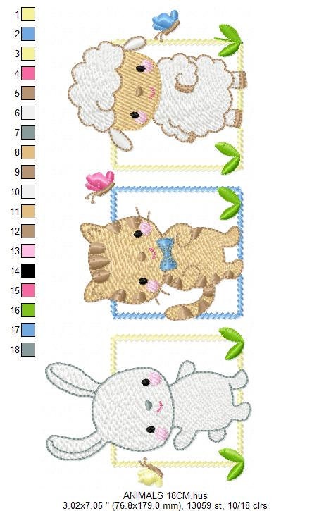 Cat embroidery design - Sheep machine embroidery pattern - Baby boy Rabbit Bunny file - Animal Friends Frame - Instant digital download pes