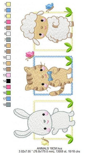 Cat embroidery design - Sheep machine embroidery pattern - Baby boy Rabbit Bunny file - Animal Friends Frame - Instant digital download pes