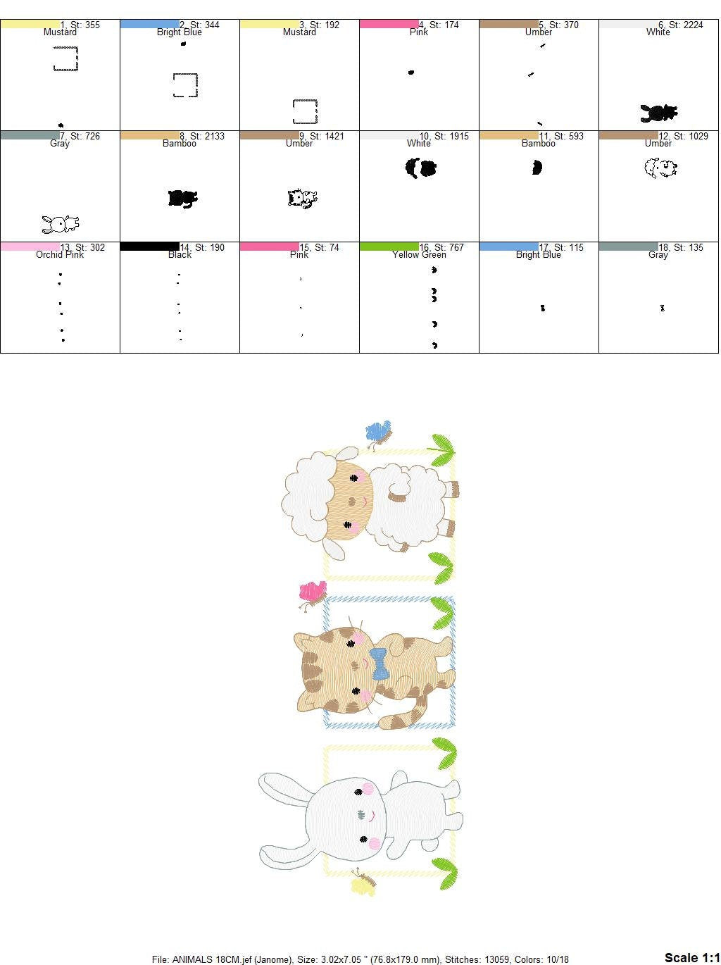 Cat embroidery design - Sheep machine embroidery pattern - Baby boy Rabbit Bunny file - Animal Friends Frame - Instant digital download pes