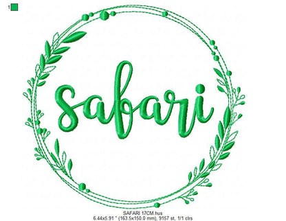 Safari embroidery designs - Animals embroidery design machine embroidery pattern - Laurel frame embroidery file - instant download pes jef