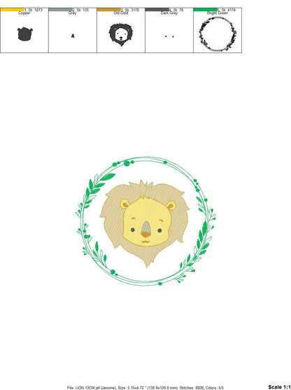 Lion face embroidery designs - Lion embroidery design machine embroidery pattern - Safari embroidery file - Laurel frame embroidery download
