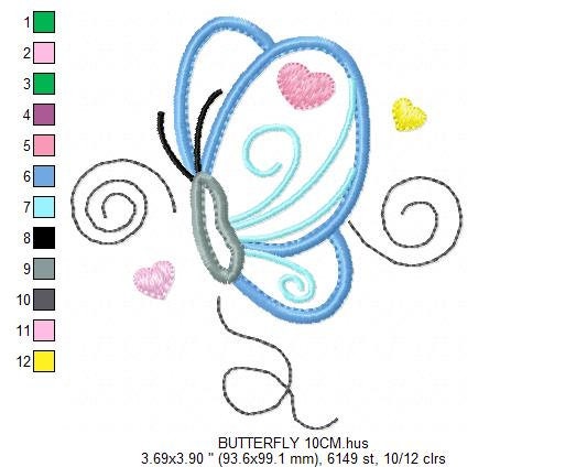 Butterfly with hearts embroidery design - Butterfly applique machine embroidery pattern - Baby girl file - Instant digital  download pes jef