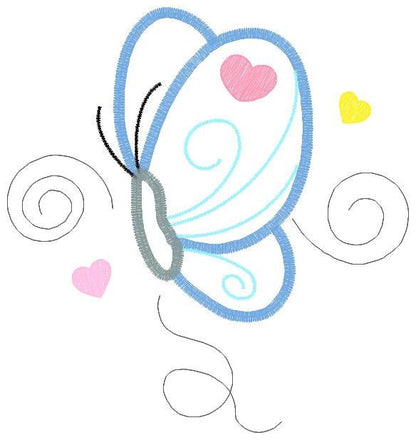 Butterfly with hearts embroidery design - Butterfly applique machine embroidery pattern - Baby girl file - Instant digital  download pes jef