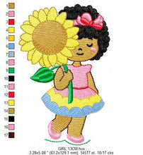 Laden Sie das Bild in den Galerie-Viewer, Girl embroidery designs - Sunflower girl embroidery design machine embroidery pattern - Curly hair girl with flower embroidery download pes
