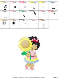 Girl embroidery designs - Sunflower girl embroidery design machine embroidery pattern - Curly hair girl with flower embroidery download pes