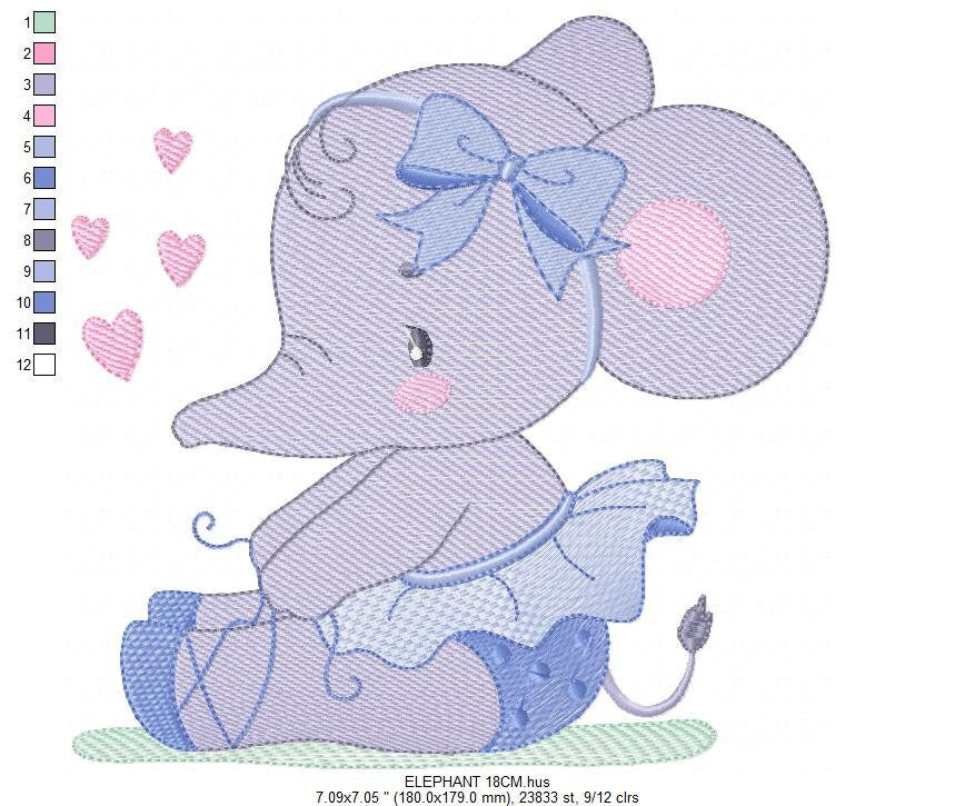 Ballerina Elephant embroidery designs - Elephant with tutu and bow machine embroidery pattern - Baby girl file - Instant download pes jef - Marcia Embroidery