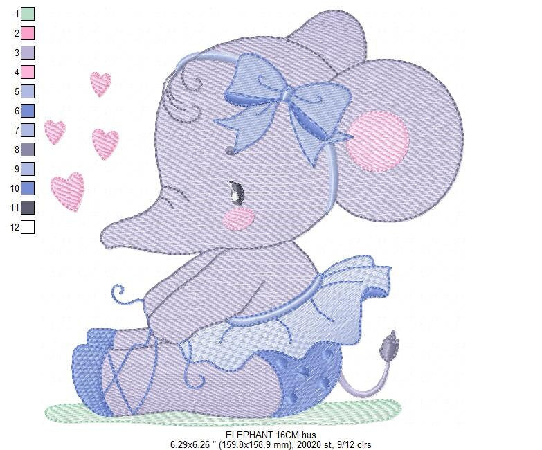 Ballerina Elephant embroidery designs - Elephant with tutu and bow machine embroidery pattern - Baby girl file - Instant download pes jef - Marcia Embroidery