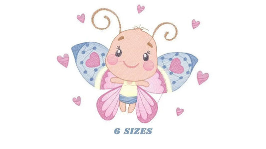 Butterfly embroidery design - Baby girl machine embroidery pattern - Butterfly with happy face file - Instant digital download pes jef dst Marcia Embroidery