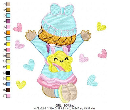Baby girl embroidery designs - Girl with hearts embroidery design machine embroidery pattern - Happy girl embroidery file - instant download Marcia Embroidery